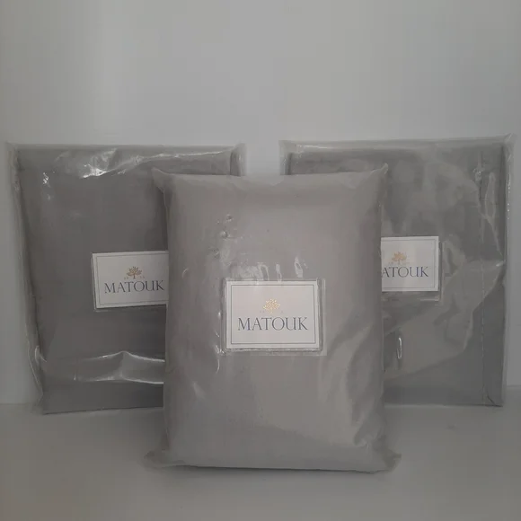 Matouk Thea 100% Linen King Duvet Cover and 2 Euro Shams Pool Gray - Picture 7 of 13